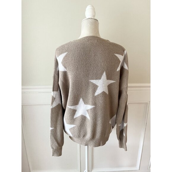 Andrée By Unit Tan & White Star Sweater S Cozy Soft Knit - Picture 4 of 6